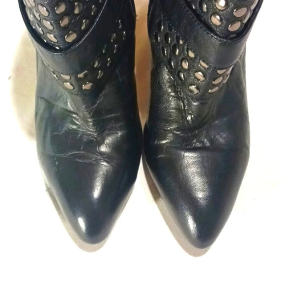 Vintage 90's Enzo Angiolini Black Studded Leather Heeled Booties Ankle Boots … - Picture 6 of 9